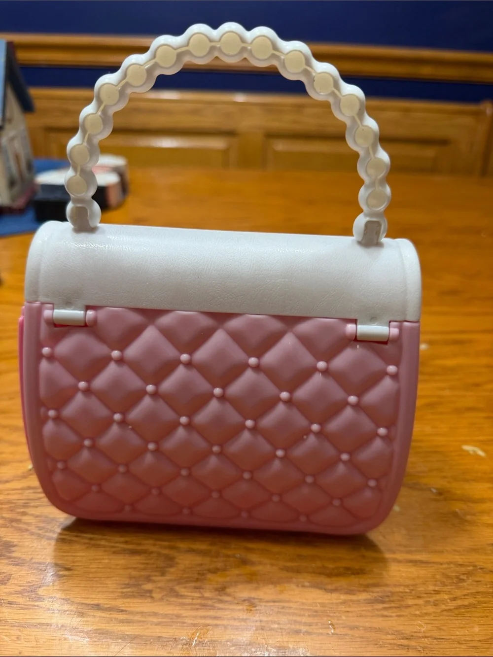 Chic White and Pink Mini Top-Handle Bag with Heart Bow Detail